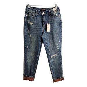 Judy Blue Midrise Boyfriend Fit Design Cuff  Hem Boho Preppy Relaxed‎ Jeans 27